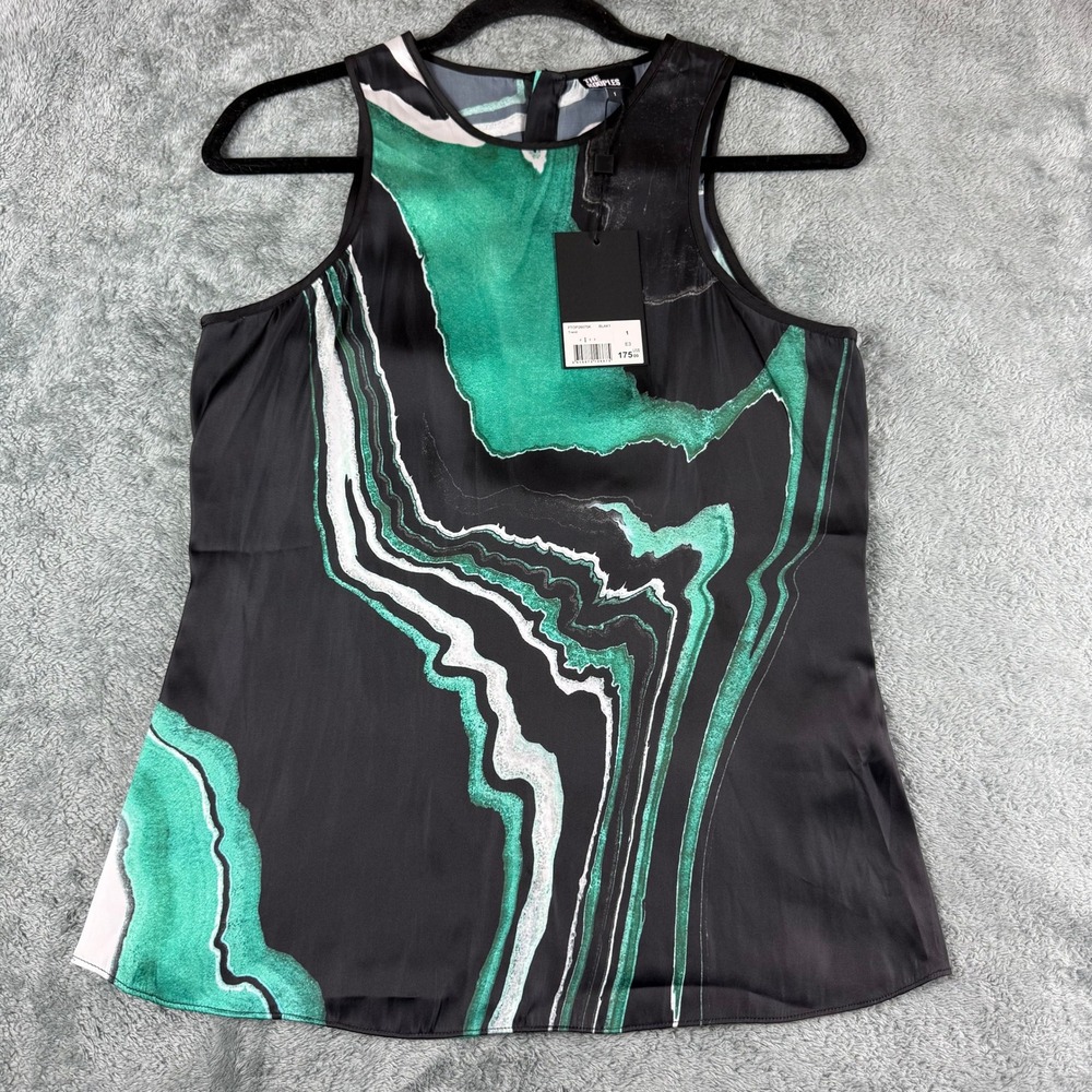 The Kooples‎ Black Green Marble Print Sleeveless Halter Neck Top Blouse Size S
